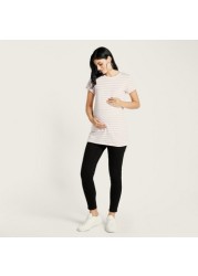 Love Mum Striped Maternity T-shirt with Short Sleeves