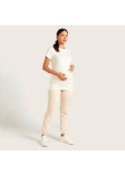 Love Mum Solid Knit Joggers with Elasticated Waistband