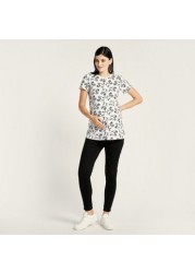 Love Mum All-Over Mickey Mouse Print Maternity T-shirt with Short Sleeves