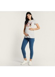 Love Mum Mickey Mouse Print Maternity T-shirt with Short Sleeves