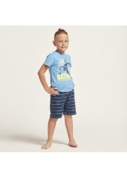 Batman Print T-shirt with Striped Shorts