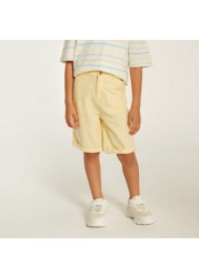 Textured Mid-Rise Shorts with Button Closure and Pockets