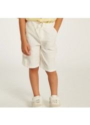 Solid Mid-Rise Shorts with Drawstring Closure and Pockets