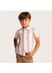 Juniors Striped Short Sleeves Shirt with Button Closure and Pocket