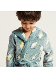 Juniors All-Over Printed Bathrobe with Long Sleeves and Pockets