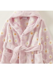 Juniors Floral Print Robe with Hood and Pockets