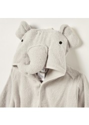 Juniors Elephant Applique Long Sleeves Robe with Hood and Tie-Up Belt