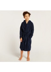 Juniors Textured Long Sleeves Bathrobe with Hood and Tie-Up Belt