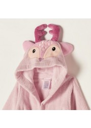 Juniors Deer Applique Long Sleeves Robe with Hood and Tie-Up Belt