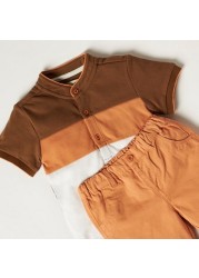 Juniors Colourblock T-shirt with Mandarin Collar and Shorts Set