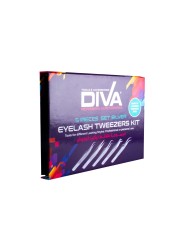 Diva Eyelash Tweezers Kit Silver | 5 Pcs Sk7003