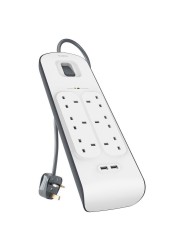 Belkin 6-Outlet Surge Protection Strip with USB & Power Cord (2 m)