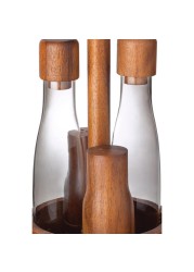 Billi Wooden & Glass Cruet W/ Salt & Pepper Shaker Set