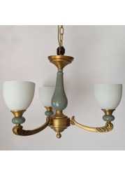 Uplight Chandelier H8626-3 Arms - Brass+Green