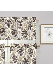 Duck River Textiles - Melbourne Faux Linen Printed Medallion Kitchen Tier &amp; Valance Set | Small Window Curtain For Cafe, Bath, Laundry, Bedroom - (Brown)