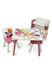 Super girl Table With 2 Chairs Set - Multicolour