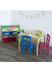 Humble Crew Collection Kids Wood Table &amp; 4 Chair Set, Natural/Primary