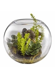 Nearly Natural 4564 Mix Succulent Garden with Glass Vase
