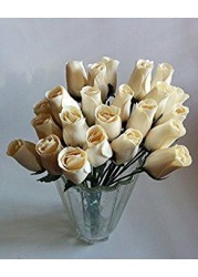 Aariel&#39;s Attic 24 Beautiful Realistic Ivory White Wooden Roses (Standard Version)