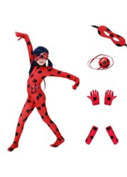 Kid&rsquo;s Beetle Costume Ladybug Black Cat Noir Boy or Girl Cosplay Outfit Clothing with Wig Jumpsuit Halloween Party Masquerade with 3pcs/Set Jewellery (XS-3-4Y, Ladybug_Outfit)