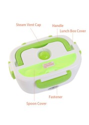 Decdeal - Multifunctional Portable Electric Heating One-piece Separated Lunch Box Food Container Warmer with A Spoon