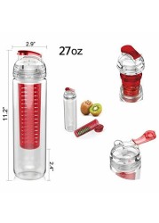 AACHEN - Everyday Detox Water Bottle with Fruit Infusion Compartment by GiftOlogy (Red) - 680ml