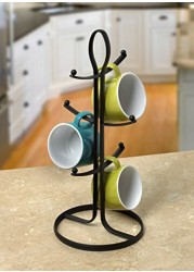 Spectrum Diversified Ashley 6 Holder, Kitchen Mug Tree Mug &amp; Teacup Storage Rack, Coffee Bar Accessory &amp; Kitchen Countertop Organizer, Black