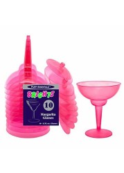 Party Essentials Hard Plastic Two Piece 12-Ounce Margarita Glasses, Neon Pink, 10 Count