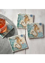 Counter Art Monterey Bay-Seahorse Absorbent Tumbled Tile Coasters, Set of 4