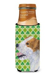 Caroline&#39;s Treasures Ss4435Muk Jack Russell Terrier St. Patrick&#39;s Day Shamrock Portrait Ultra Beverage Insulators For Slim Cans, Slim Can, Multicolor