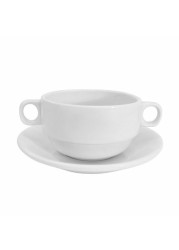 Cac China Rcn-49 Clinton Rolled Edge 6-Inch By 4-Inch By 2 3/8-Inch 10-Ounce Super White Porcelain Bouillon With Handles, Box Of 24