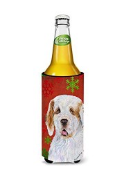 Caroline&#39;s Treasures Ss4707Muk Clumber Spaniel Red And Green Snowflakes Holiday Christmas Ultra Beverage Insulators For Slim Cans, Slim Can, Multicolor