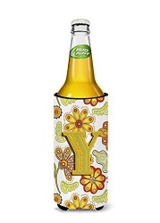 Caroline&#39;s Treasures Letter Y Floral Mustard And Green Ultra Beverage Insulators For Slim Cans