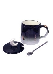 H&amp;L Zakka - Halfmoon Lovely MoonLight Design Ceramic Cup with Lid &amp; Spoon