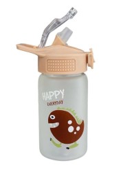 Dinasaur Water Glass Bottle with Straw Beige 350ml