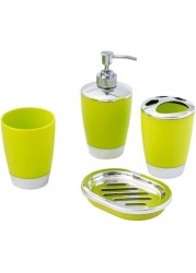 Bathroom Accessories Set 4 Piece Bath Ensemble with Smooth Surface Includes Soap Dispenser, Toothbrush Holder, Toothbrush Cup, Soap Dish for Decorative Countertop and Housewarming Gift, Lime Green