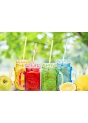 Mason Jars 4 pcs sett,Canning Jars with Sealed and Straw Lid, Ideal for Juice, Jam, Honey and Mojito, Wedding Favors, Shower Favors, Baby Foods