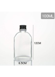 FUFU 12pcs empty juice bottle glass milk beverage bottle coffee bottle whiskey bottle coffee bottle vodka bottle party drink shop coffee shop (100ML, Black lid)