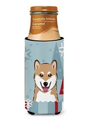 Caroline&#39;s Treasures Bb1721Muk Winter Holiday Shiba Inu Ultra Beverage Insulators For Slim Cans, Slim Can, Multicolor