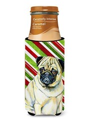 Caroline&#39;s Treasures Lh9252Muk Pug Candy Cane Holiday Christmas Ultra Beverage Insulators For Slim Cans, Slim Can, Multicolor