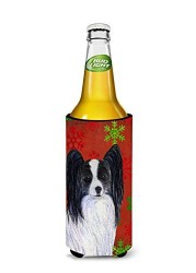 Caroline&#39;s Treasures Ss4712Muk Papillon Red And Green Snowflakes Holiday Christmas Ultra Beverage Insulators For Slim Cans, Slim Can, Multicolor