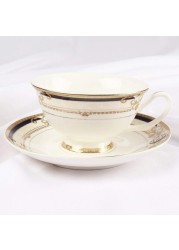 BP Tea &amp; Coffee Set, 24Pcs For 6 People, New Bone China, Cups, Saucers, Teapots, Sugar Bowl &amp; Creamer, Luxury Porcelain, Hand-Painted Golden Rim (Bp)