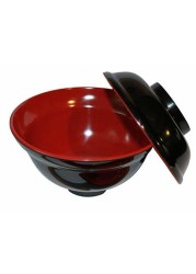 JapanBargain, Soup Bowl with Lid and Spoon for Miso Soup Rice Poke Donburi Noodle Pasta Cereal Black and Red Color Japanese Style with Hook Spoon, 21 oz (1, 21oz w/Gift Box)