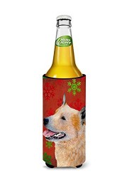 Caroline&#39;s Treasures Lh9317Muk Australian Cattle Dog Red Green Snowflakes Christmas Ultra Beverage Insulators For Slim Cans, Slim Can, Multicolor