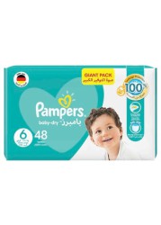 Pampers Baby-Dry Leakage Protection Diapers Size 6 Extra Large 13+kg Giant Pack 48 Count