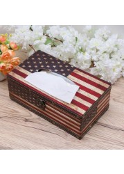 Retro Tissue Box, PU Leather And High Quality Mdf For Home, Office, Car Automotive Decoration (Color : Stars Stripes)