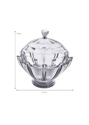 Al Hoora 23*23*H25Cm Round Acrylic Serving Clear Bowl W/ Clear Cover, Dimond Shape Knob And Box