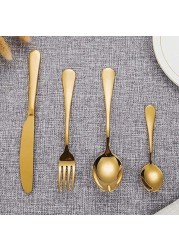 ZCF Gold Silverware Flatware Cutlery Set,18/0 Stainless Steel Utensils 24-Piece Service For 6,Include Knife/Fork/Spoon,Matte Polished,Dishwasher Safe(Gold)