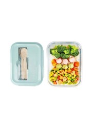 ALISSA-Glass Lunch Box 1-Compartment Meal Prep Containers Food Storage, Blue.