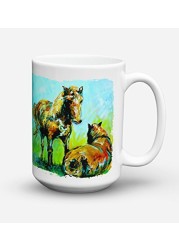 Caroline&#39;s Treasures Mw1126Cm15 Horse Grazin Dishwasher Safe Microwavable Ceramic Coffee Mug 15 Ounce, 15 Ounce, Multicolor